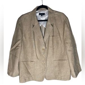 TALBOTS Blazer Womens 24W Tan  2 Button Jacket 100% Linen 3 Pocket Lined
